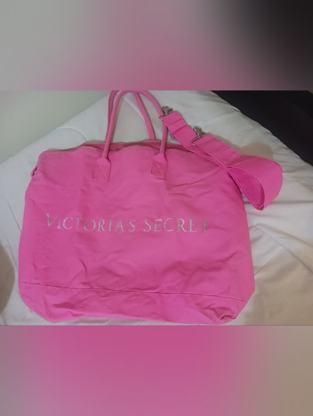 Extra Large Victoria's Secret Hot Pink Travel Tote with Detachable Strap